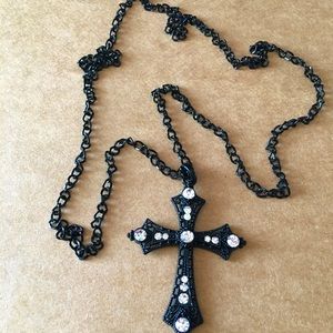 Long Cross Necklace With Rhinestones